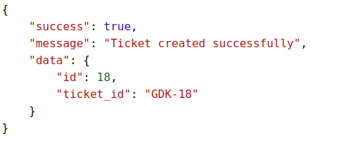 result as json sent by create ticket api on successful ticket creation